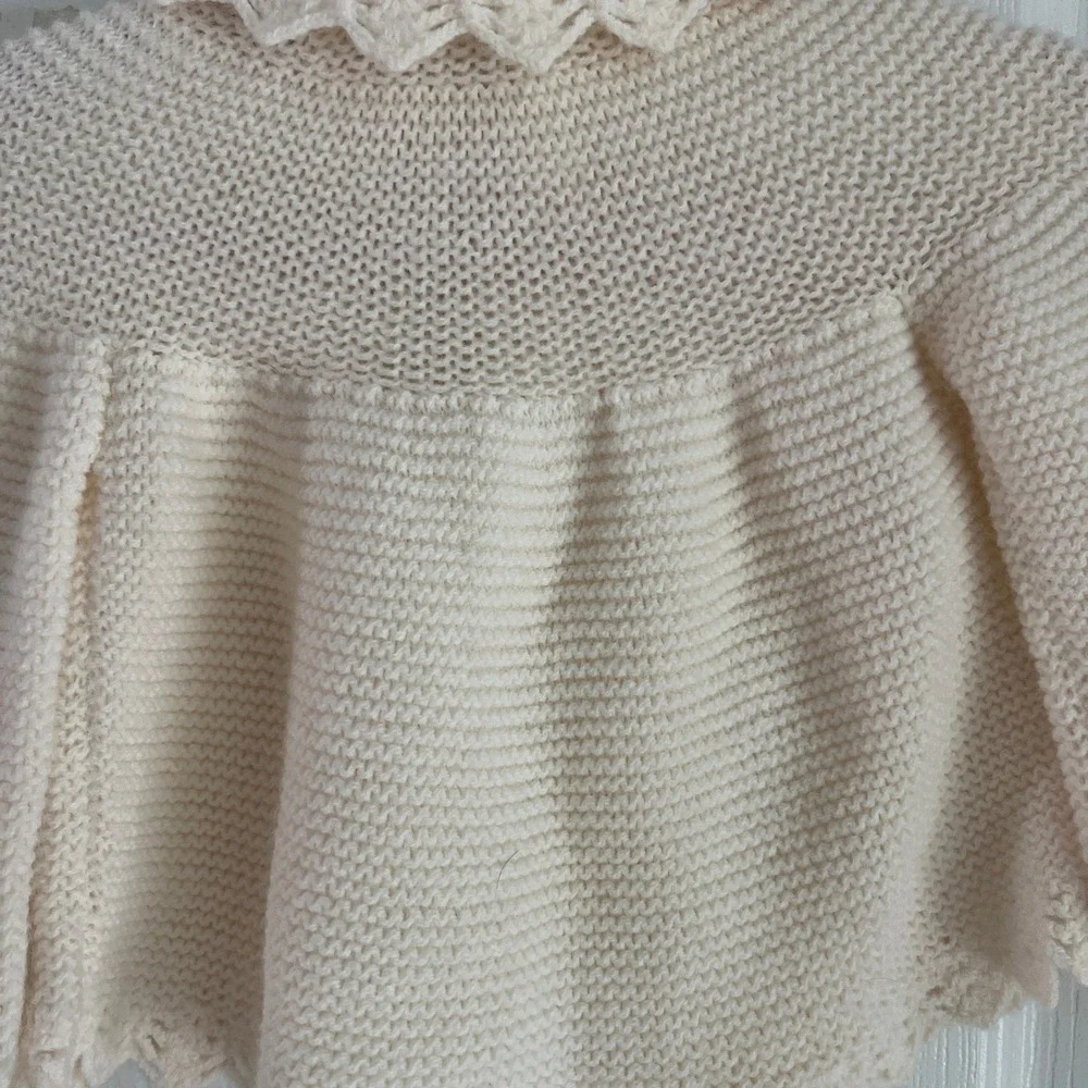 Bamberger's Vintage Knit Cardigan Baby Cream Scalloped Lace Spain Boho